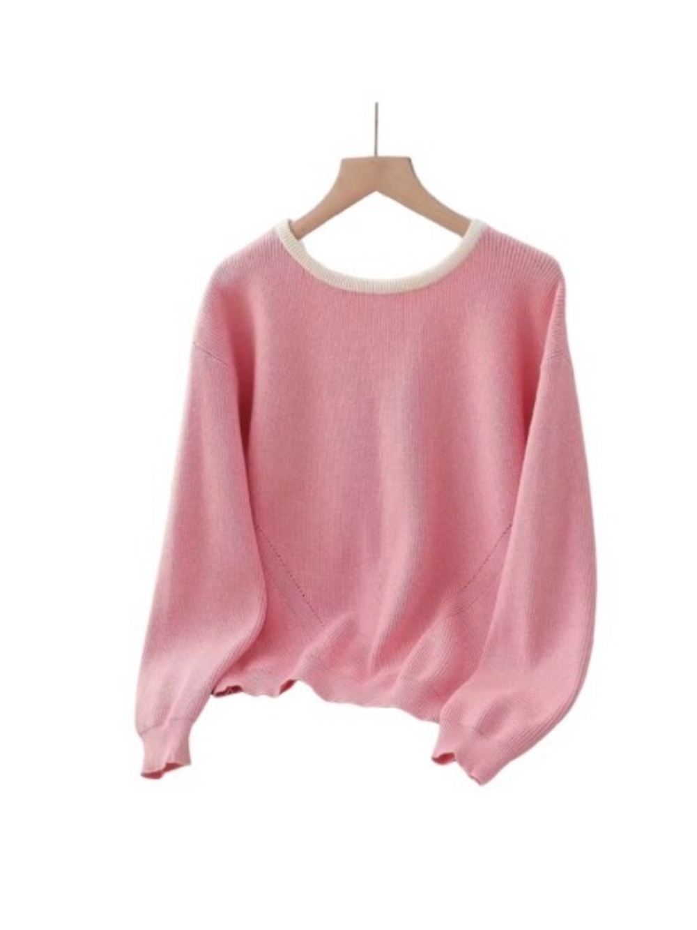 SHEIN Pink Crewneck Sweater with Cream Trim